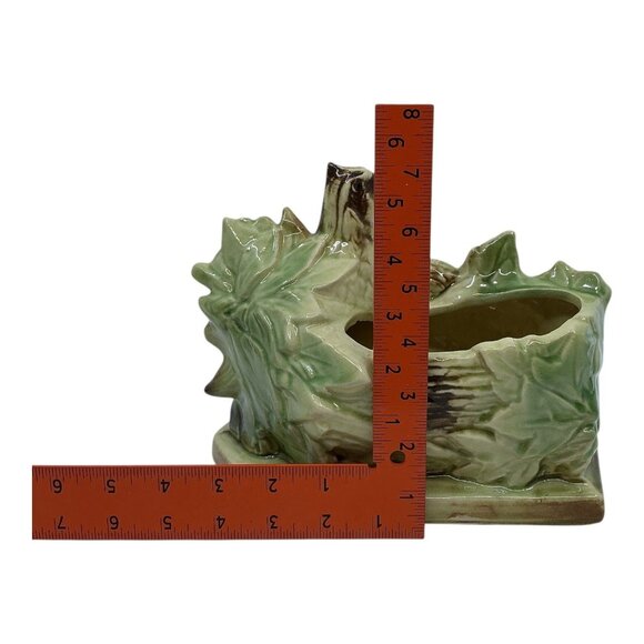 McCoy Vtg Ceramic Bird Planter Figurine Green Beige Brown Decorative MCM Crazing - Picture 9 of 10